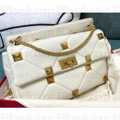 Valentino Garavani Roman Stud nappa leather with chain large shoulder bag  LIGHT IVORY  2024