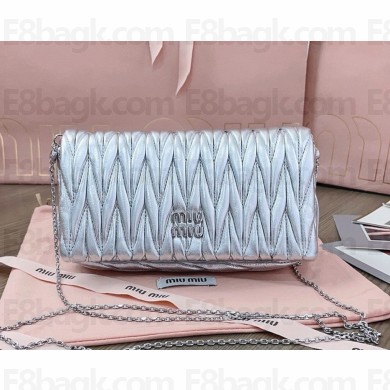MIU MIU Matelassé nappa leather mini-bag 5BP086 silver 2024