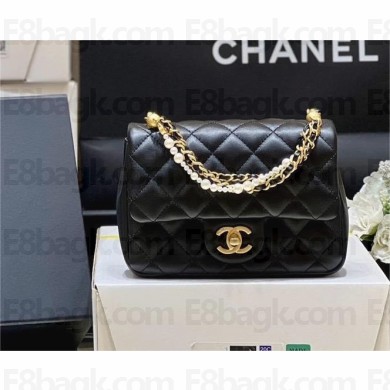 CHANEL Pearly Lambskin, Imitation Pearls & Gold-Tone Metal BLACK Mini Flap Bag AS4384 2024(ORIGINAL QUALITY)