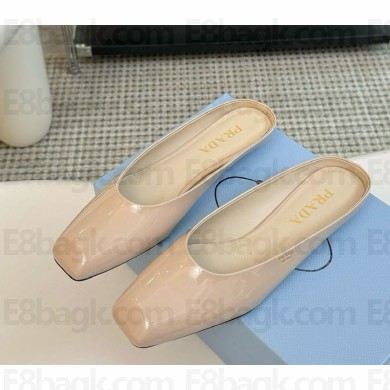Prada Women's nude pink Patent Leather mules Flats 1206-2024