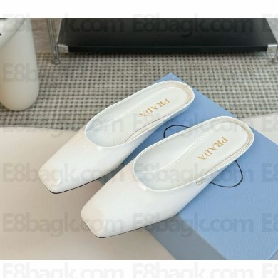Prada Women's White Patent Leather mules Flats 1206-2024