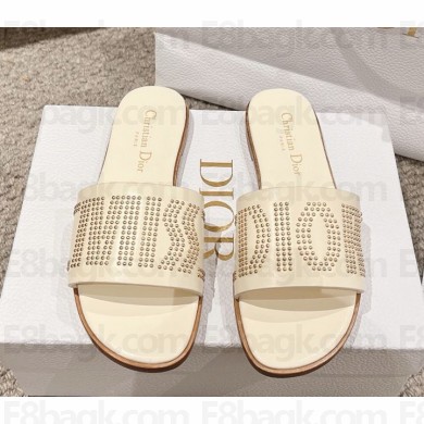 Dior Dway Slide white Calfskin and Gold-Finish Studs 2024
