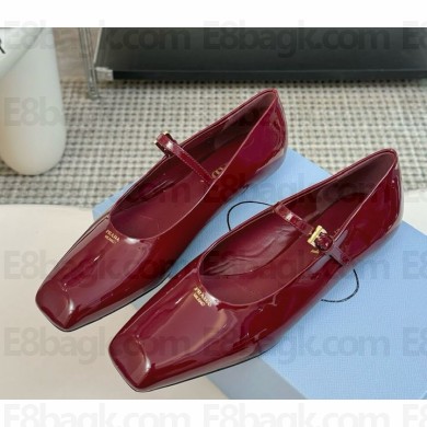 Prada Women's burgundy Patent Leather Mary Jane ballerina shoes 1206-2024