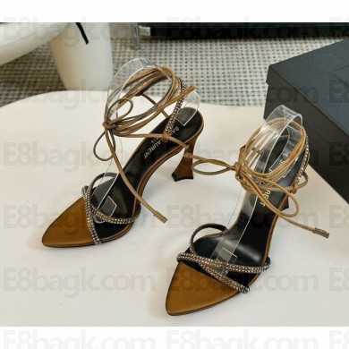 Saint Laurent Liza crystal-embellished leather-trimmed satin sandals Brown 2025