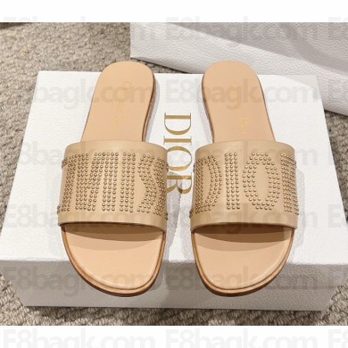 Dior Dway Slide Beige Calfskin and Gold-Finish Studs 2024