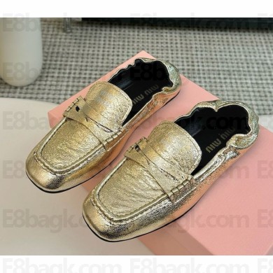 Miu Miu metallic leather ballet loafers gold 1206-2024