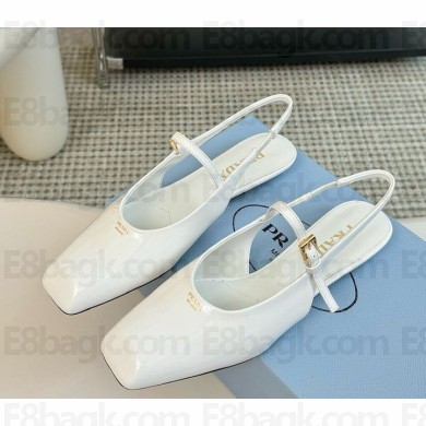 Prada Women's White Patent Leather Slingback Flats 2024