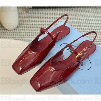 Prada Women's burgundy Patent Leather Slingback Flats 2024