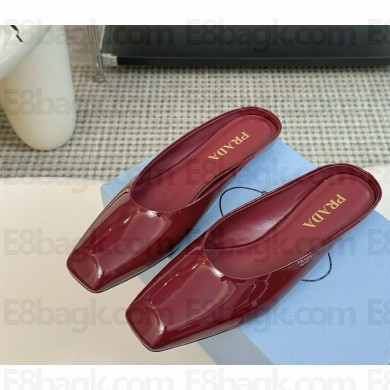 Prada Women's burgundy Patent Leather mules Flats 1206-2024