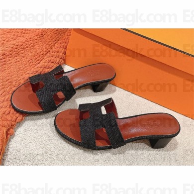 Hermes Heel 5cm Oasis Sandals in black denim 2025