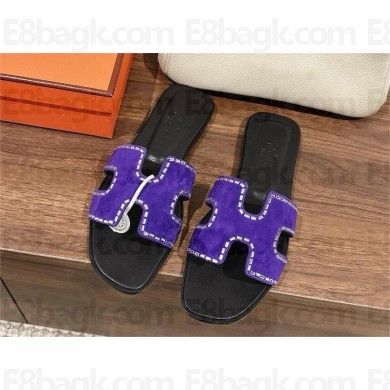hermes suede goatskin crystal oran sandals purple 2025