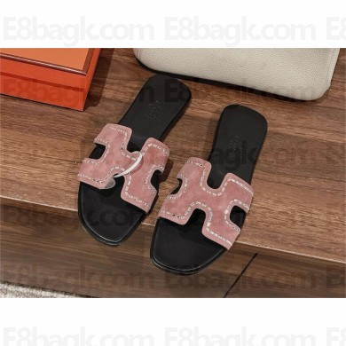 hermes suede goatskin crystal oran sandals nude pink 2025