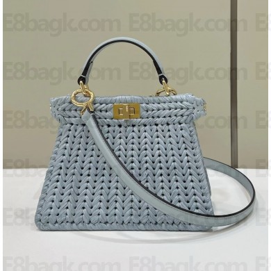 fendi Peekaboo ISeeU petite bag in Sand leather and interlaced fiber light blue 2024