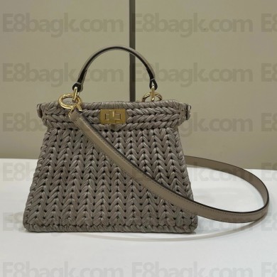 fendi Peekaboo ISeeU petite bag in Sand leather and interlaced fiber gray 2024