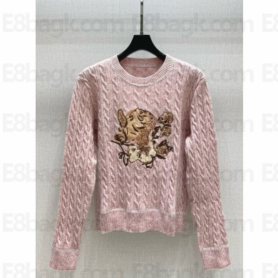 Dior cashmere wool Knitted Embroidered Sweater pink 1101-2024