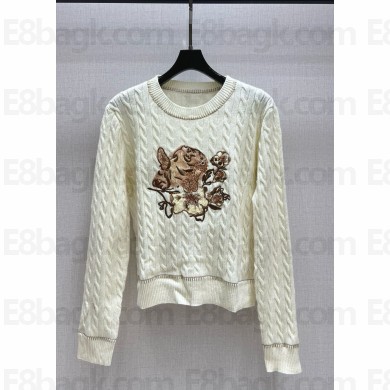 Dior cashmere wool Knitted Embroidered Sweater white 1101-2024