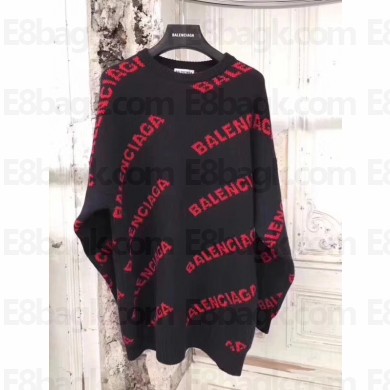 Balenciaga Jacquard All Over Logo Crewneck Sweater black/red 2018