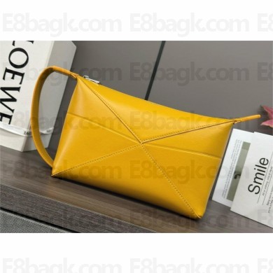 Loewe Puzzle Fold wash bag in shiny calfskin yellow 2024