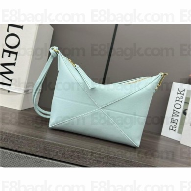 Loewe Puzzle Fold wash bag in shiny calfskin sky blue 2024