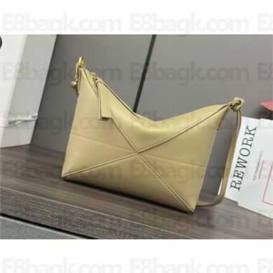 Loewe Puzzle Fold wash bag in shiny calfskin khaki 2024