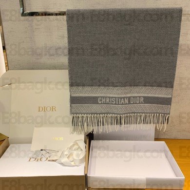 Dior Ecru and gray Cashmere Oblique Scarf 2024