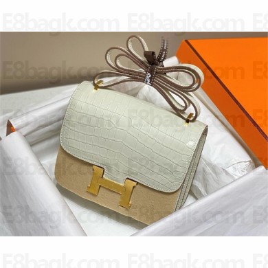 Hermes Constance 18cm/23cm Bag in Crocodile Pattern off white