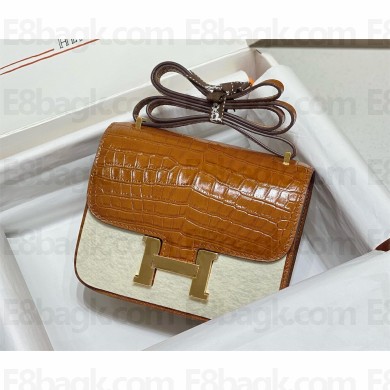 Hermes Constance 18cm/23cm Bag in Crocodile Pattern CARAMEL
