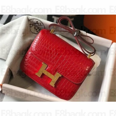 Hermes Constance 18cm/23cm Bag in Crocodile Pattern red
