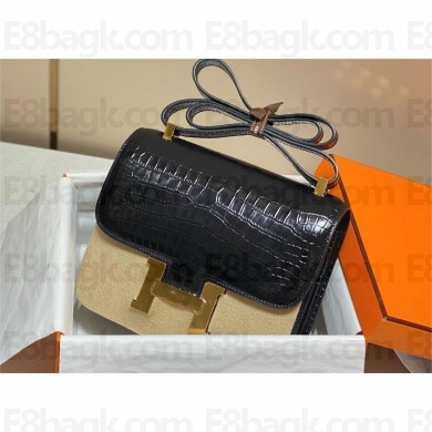 Hermes Constance 18cm/23cm Bag in Crocodile Pattern black