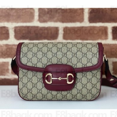 Gucci Horsebit 1955 Soft small shoulder bag 815178 Beige and dark brown Gucci Rosso Ancora red leather trim 2024