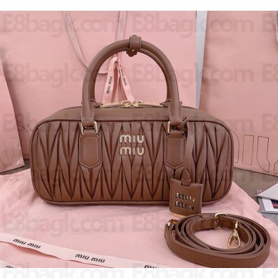 MIU MIU Arcadie matelassé nappa leather bag 5BB148 Cognac 2024