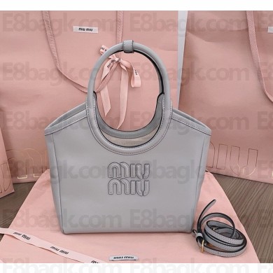 MIU MIU IVY leather bag 5BG288 Pearl Gray 2024
