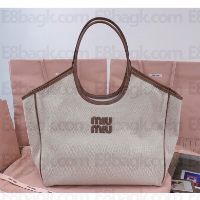 Miu Miu canvas and leather tote bag 5BG276 beige/brandy 2024