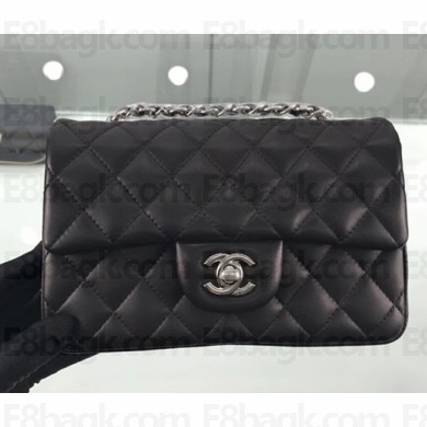Chanel Lambskin Quilted Leather Classic Flap Bag A1116 Black/Silver