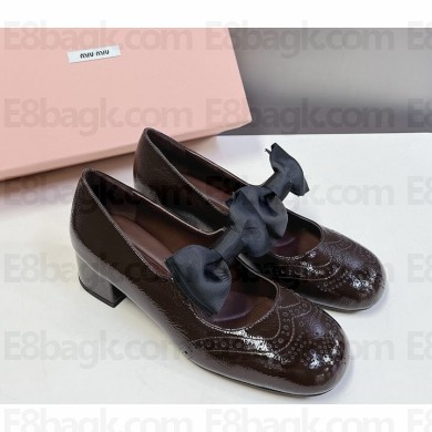 Miu Miu Patent Leather  Mary Janes with bow coffee 2024