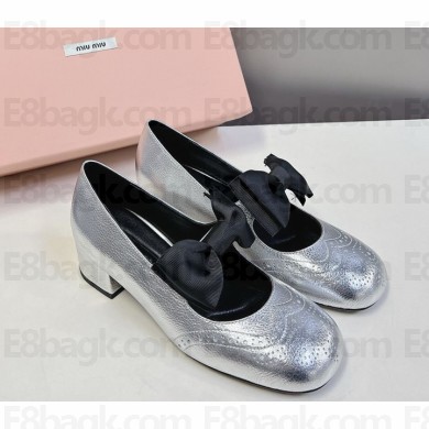 Miu Miu Patent Leather  Mary Janes with bow silvery 2024