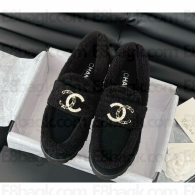 Chanel suede Leather with cc logo and shearling black loafers 2024