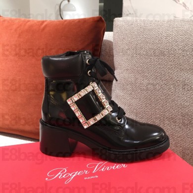roger vivier Viv' Rangers Strass Buckle Ankle Boots in Leather black