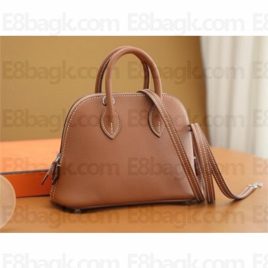 HERMES MINI BOLIDE BAG IN evercolor LEATHER brown/mauve pale WITH GOLD HARDWARE(ORIGINAL QUALITY+HANDMADE)