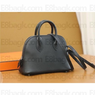 HERMES MINI BOLIDE BAG IN MYSORE LEATHER NOIR WITH SILVER HARDWARE(ORIGINAL QUALITY+HANDMADE)