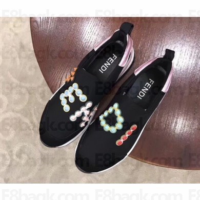 Fendi multicolor Studs Fabric Sneakers Logo Black 2018