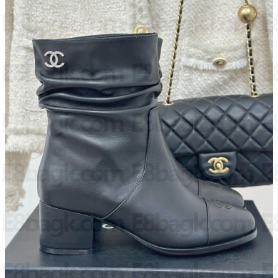 Chanel CC Logo ankle Boots Calfskin Black 1114-2024