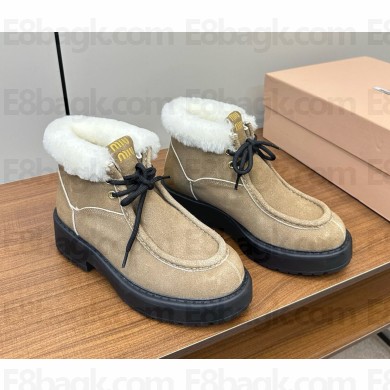 Miu Miu Suede Shearling Lace-Up Chukka Booties brown 1114-2024