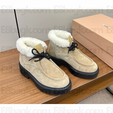 Miu Miu Suede Shearling Lace-Up Chukka Booties beige 1114-2024
