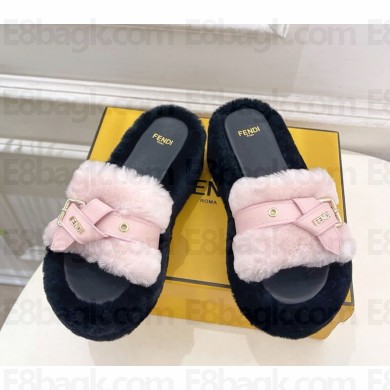FENDI platform 6cm Shearling Mules with buckle pink 1114-2024