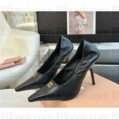 Miu Miu sheepskin pumps black heel 10cm 1114-2024 