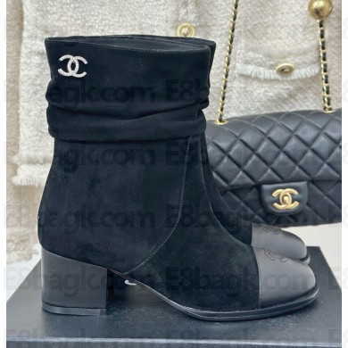 Chanel CC Logo ankle Boots suede Calfskin Black 1114-2024