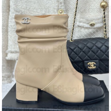 Chanel CC Logo ankle Boots Calfskin Beige 1114-2024