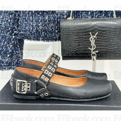 Alaia Ballet Flats with Eyelet Studs and Buckle Calfskin black 2024