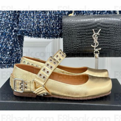 Alaia Ballet Flats with Eyelet Studs and Buckle Calfskin gold 2024